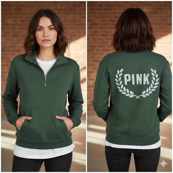 PINK Victoria's Secret Tops - PINK Victoria's Secret Forest Green Half-Zip Pullover